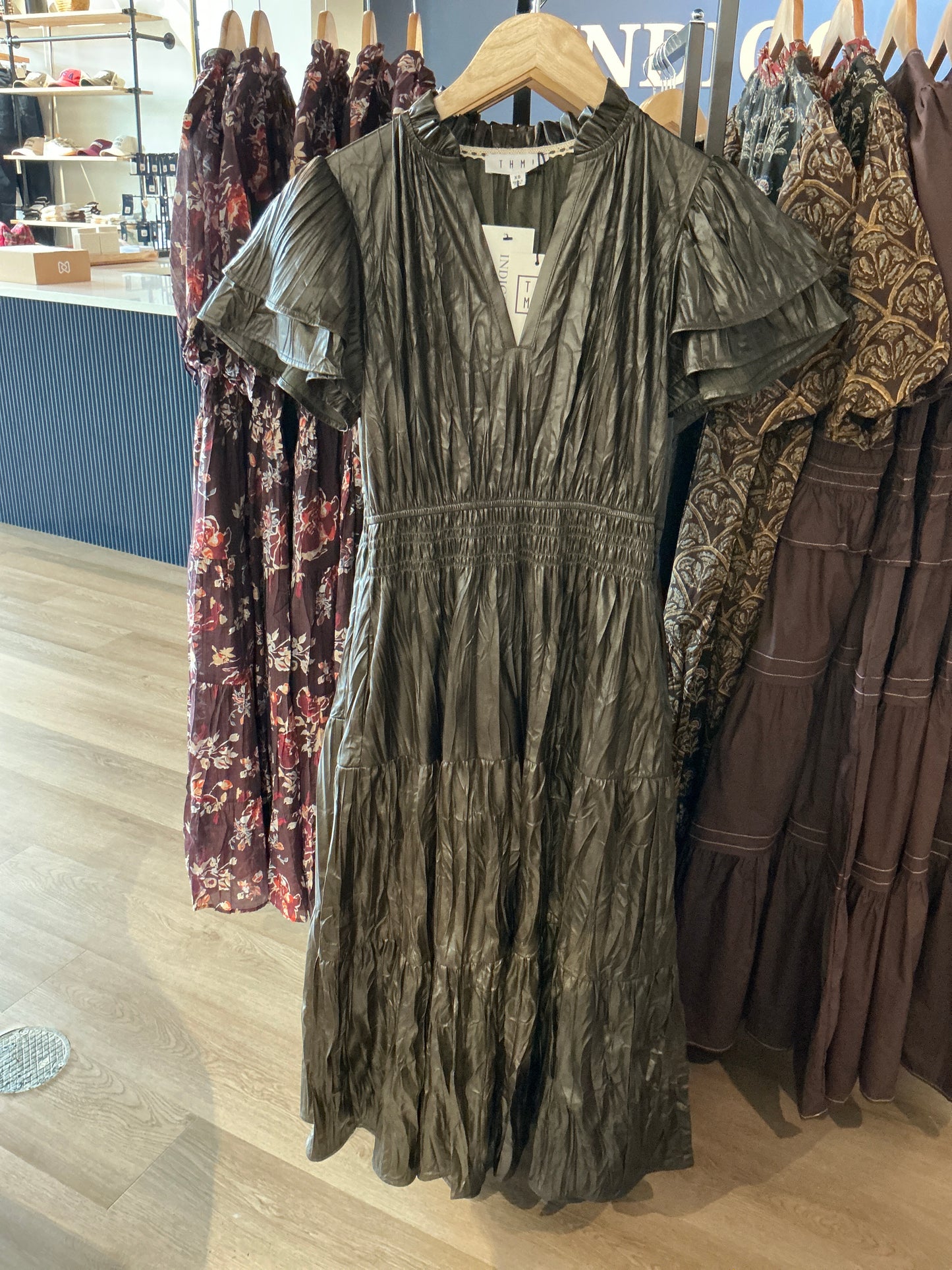 THML - Flutter Sleeve Leather Maxi Dress