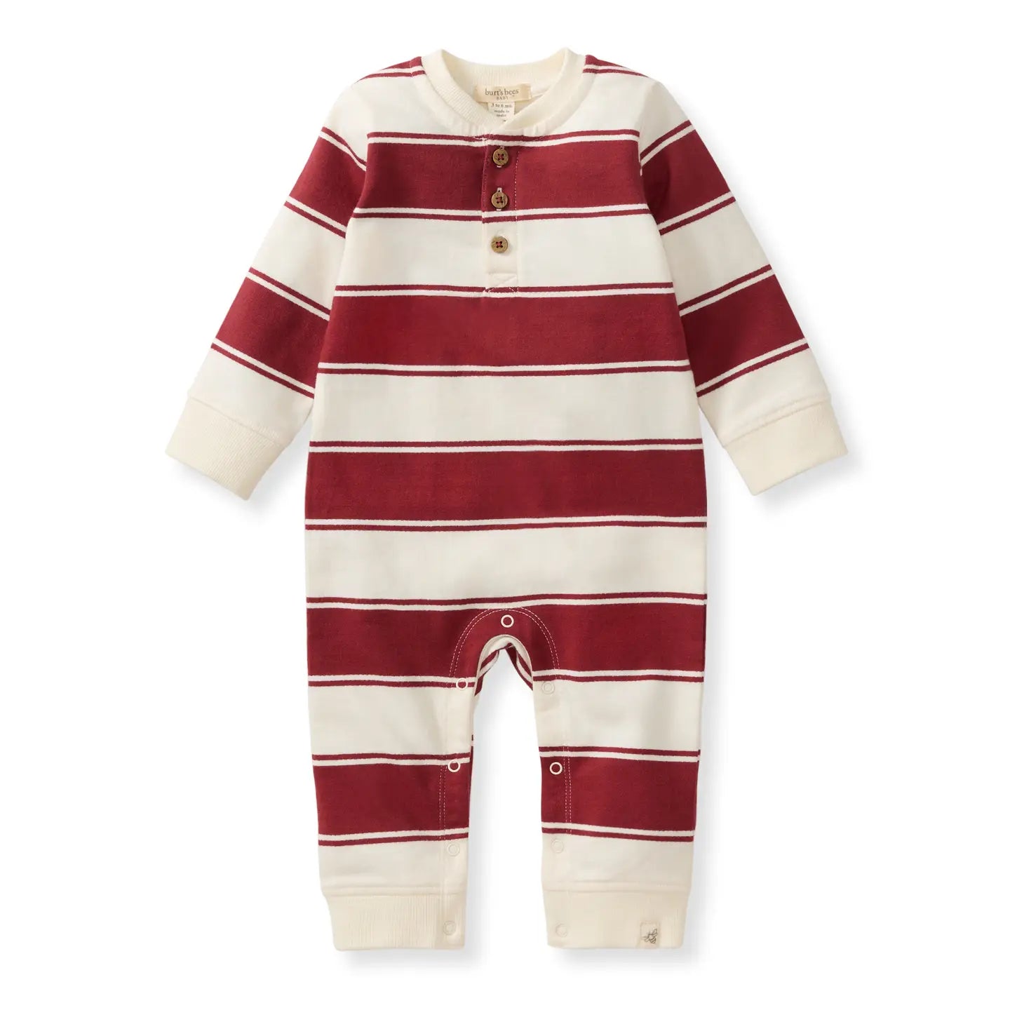BURTS BEES - Rugby Stripe Baby Boy Jumpsuit/Brick Red