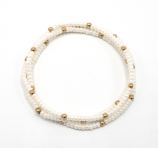 OG Classic Bracelet Stack in Pearl White + Gold Filled