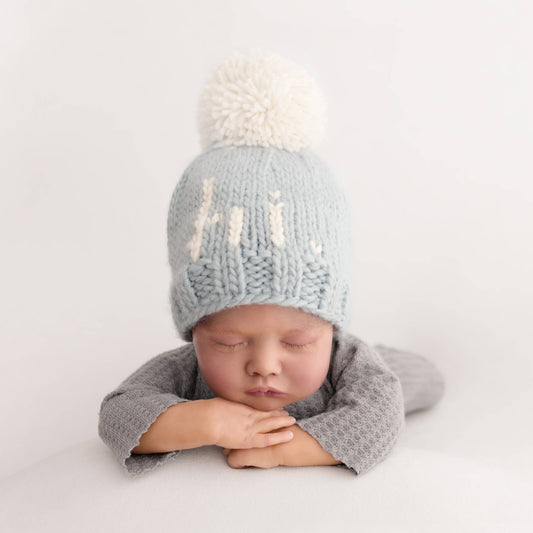Hi. Surf Blue Hand Knit Beanie Hat