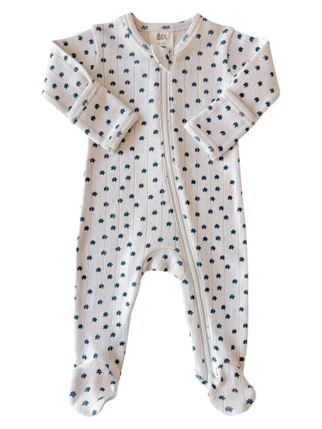 SIIX - Organic Pointelle Zip Footie/ Blue Flower