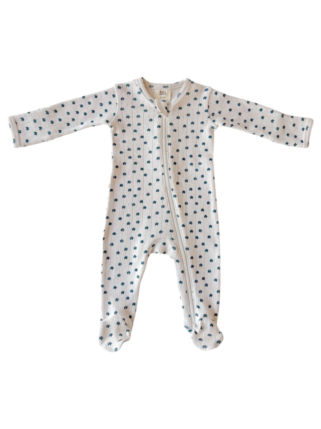 SIIX - Organic Pointelle Zip Footie/ Blue Flower