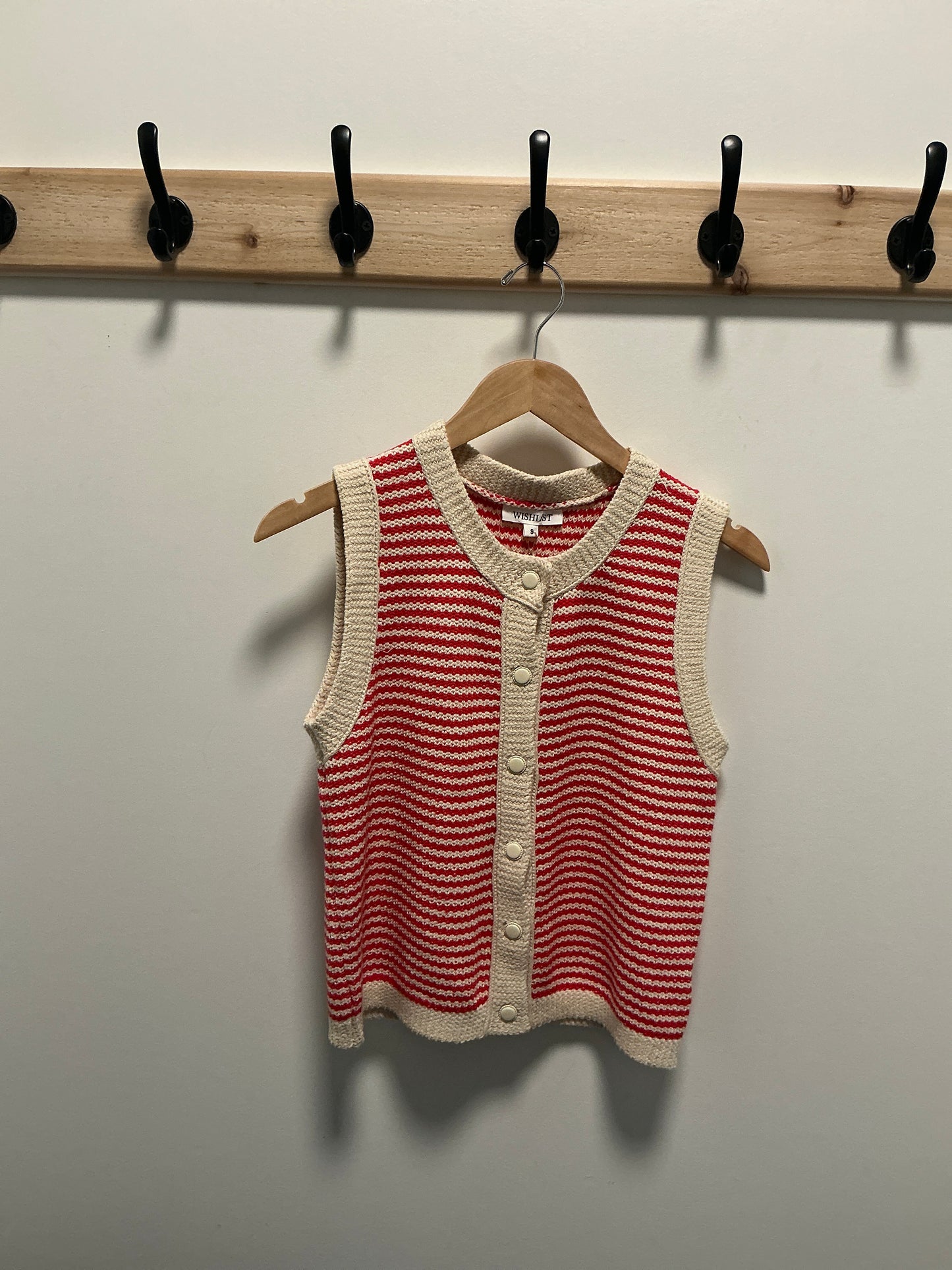 Striped Button Up Sweater Vest/ Papaya/Natural