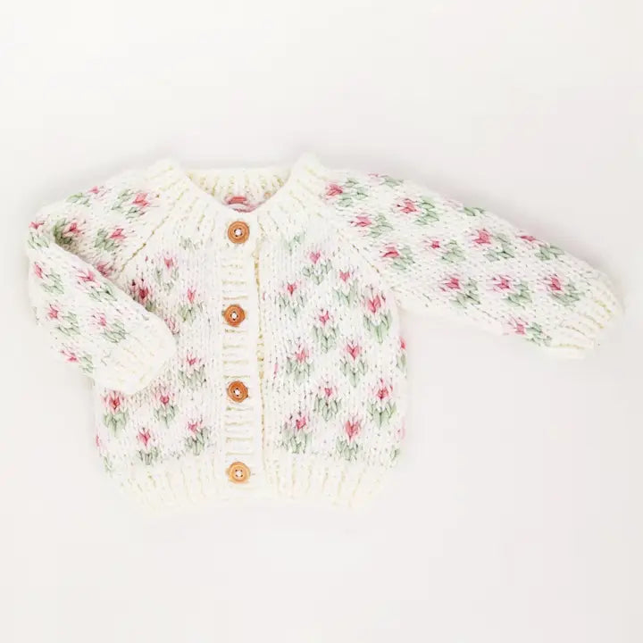 HUGGALUGS- Bitty Blooms White Cardigan Sweater