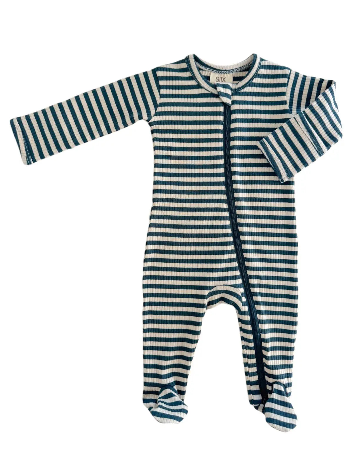 SIIX - Organic Ribbed Zip Footie/ Steel Blue