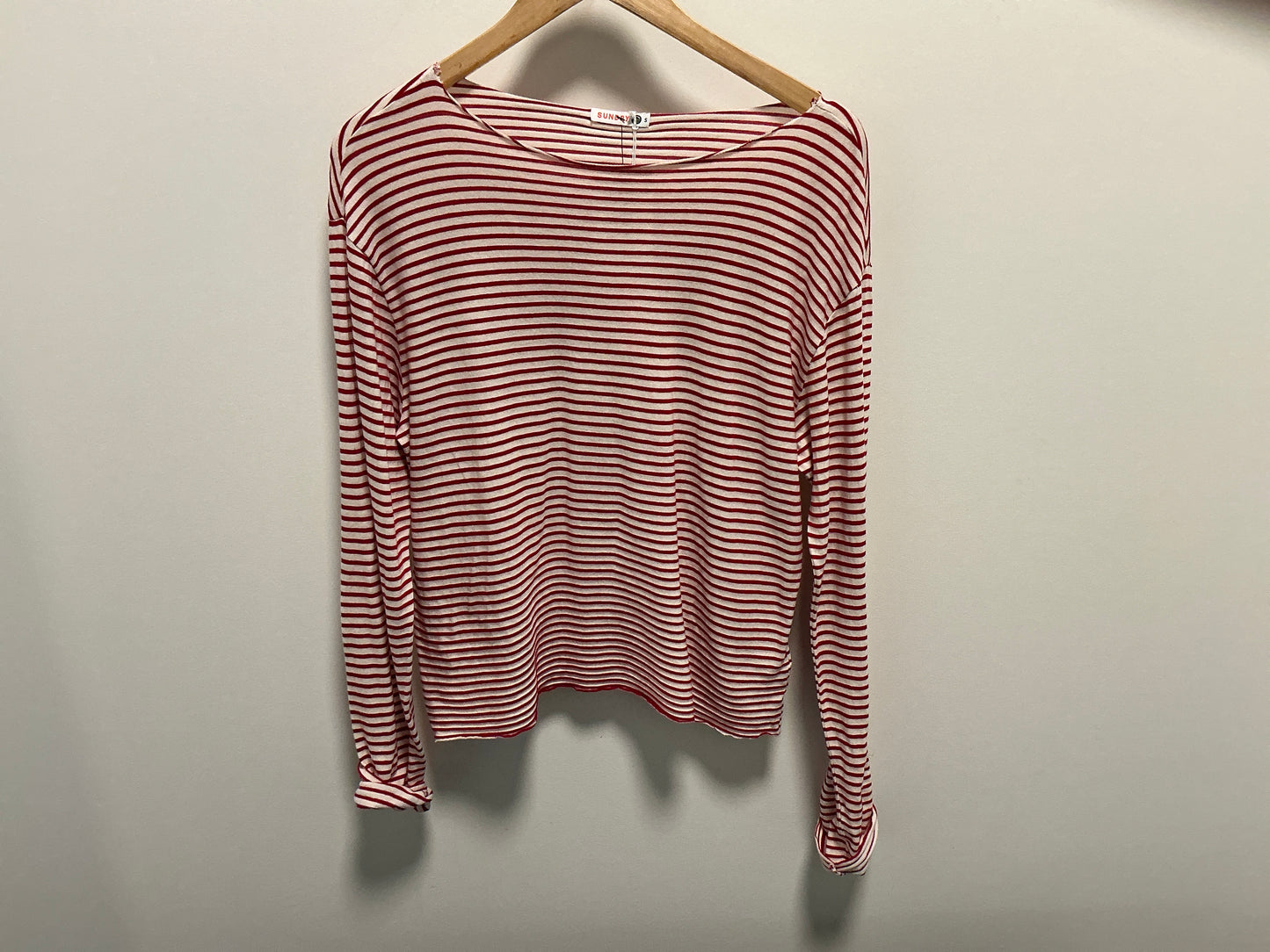 Boat Neck Stripe Top Raw Edge/Red