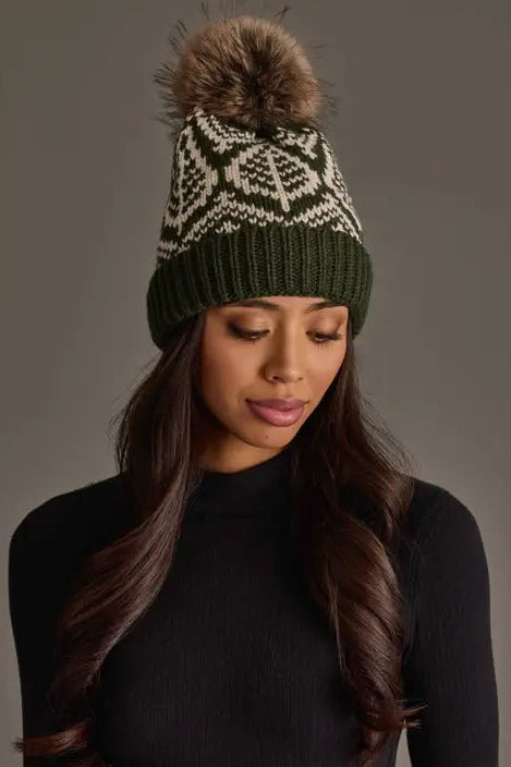 Leaf Patterned Pom Hat