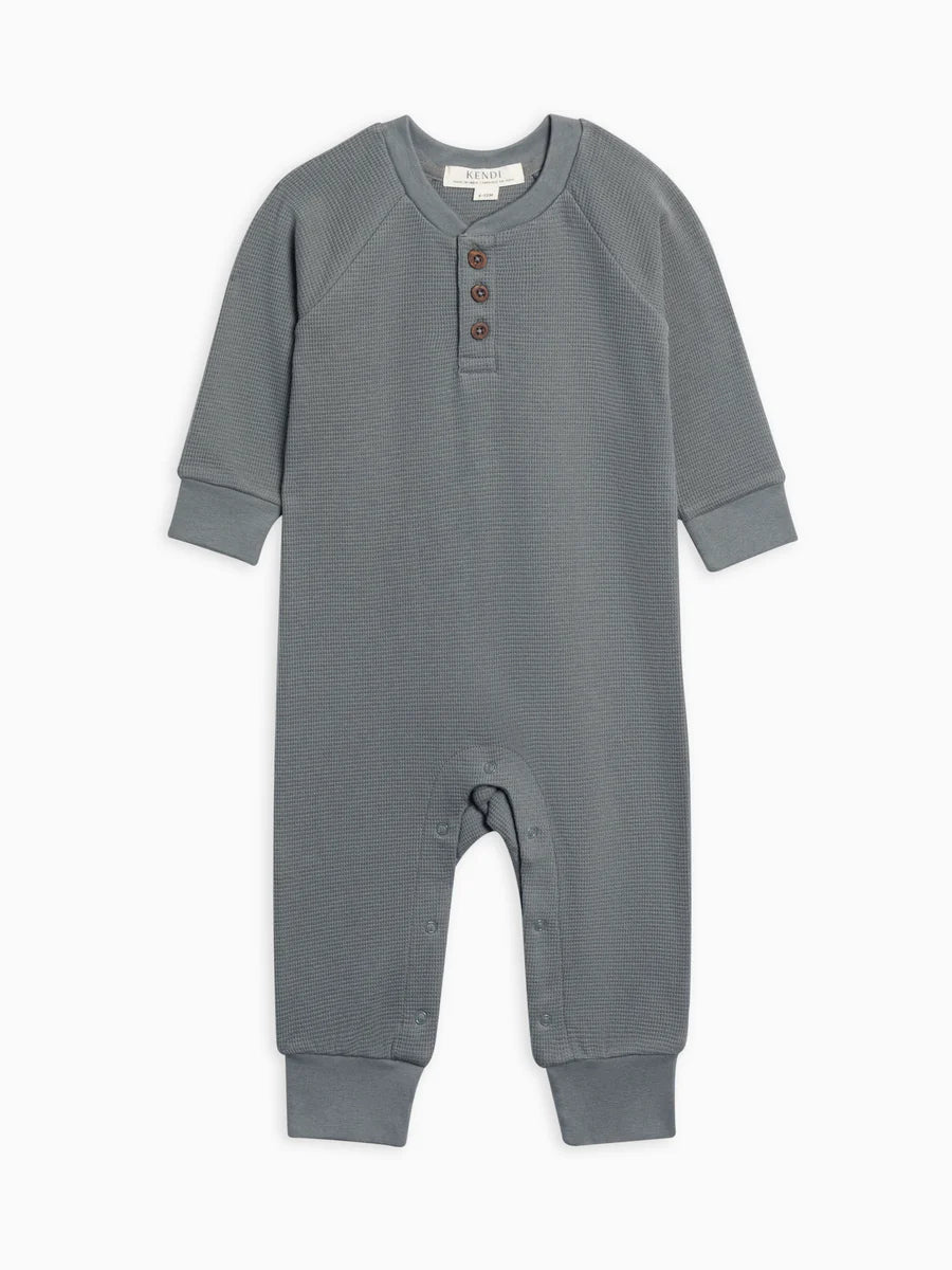 COLORED ORGANICS - Waffle Knit Henley Romper / Navy