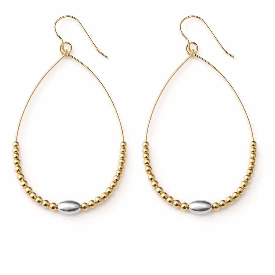 Classic Beaded Oval Mixed Metal Teardrop Earring