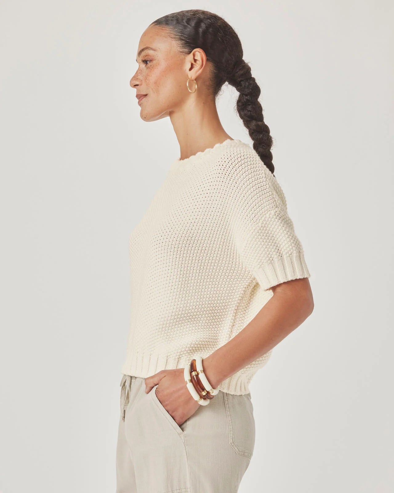 SPLENDID/ AnnMarie SS Sweater/ Light Fawn/Shell