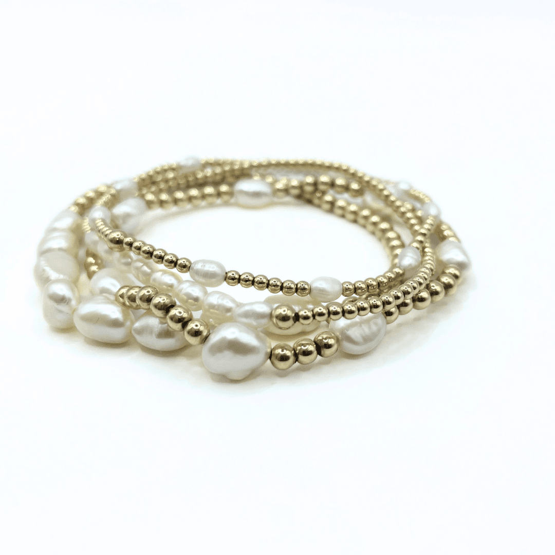 ERIN GRAY - Petite Row Rice Pearl Bracelet with 14k Gold-Filled Beads