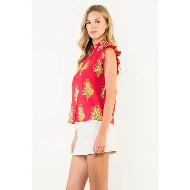 Flutter Sleeve Floral Detail Top