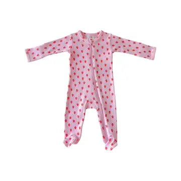 SIIX - Organic Pointelle Zip Footie/ Pink Strawberry
