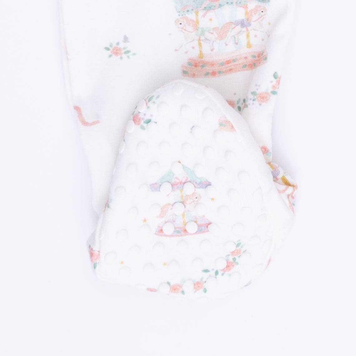 Carousel with Bows 2 Way Ruffle Back Zipper Footie