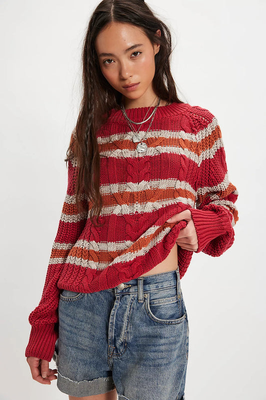 Frankie Striped Cable Knit Sweater