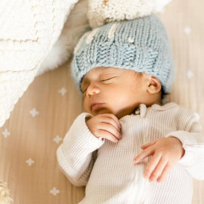 Hi. Surf Blue Hand Knit Beanie Hat