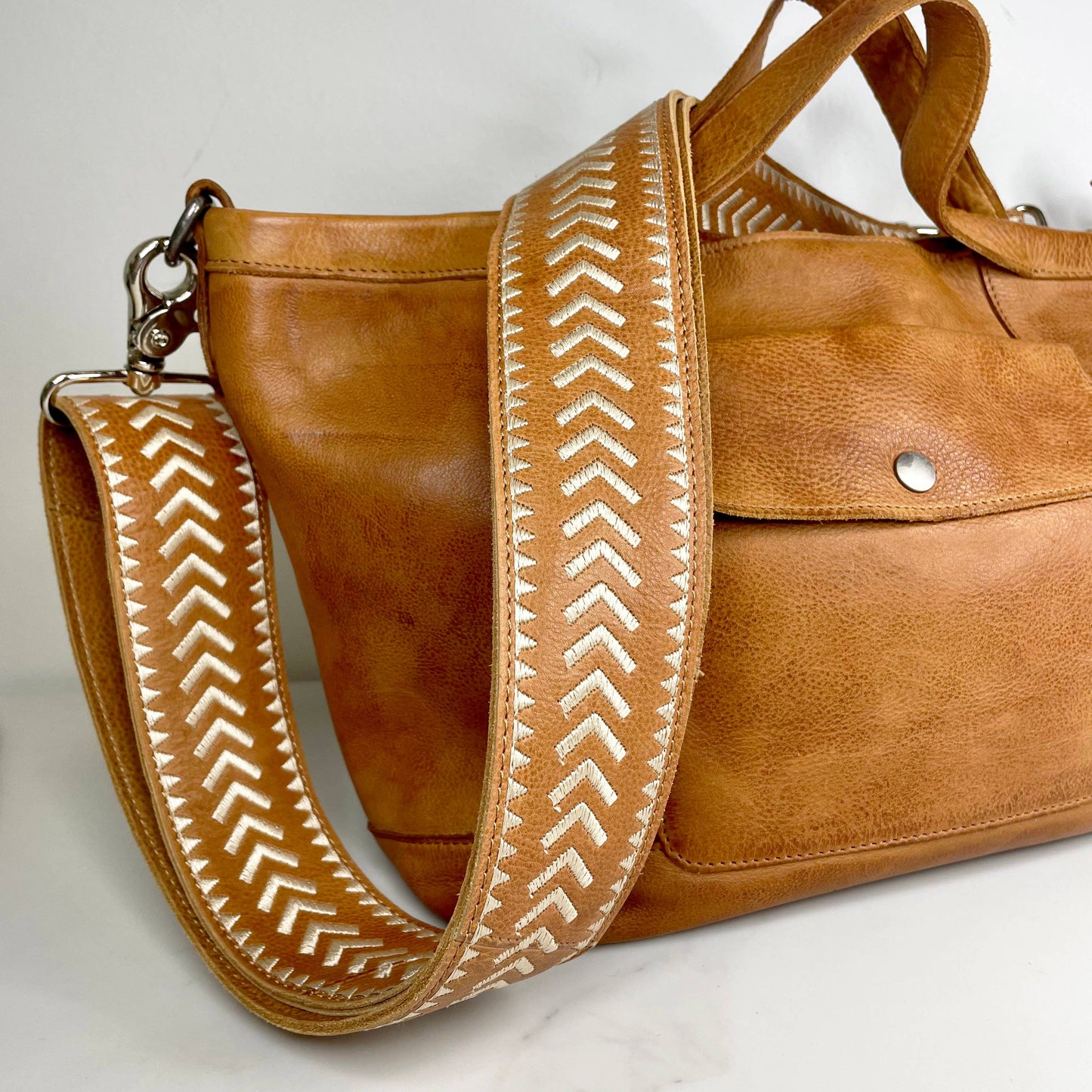 Archer Handcrafted Wide Leather Embroidered Shoulder Strap
