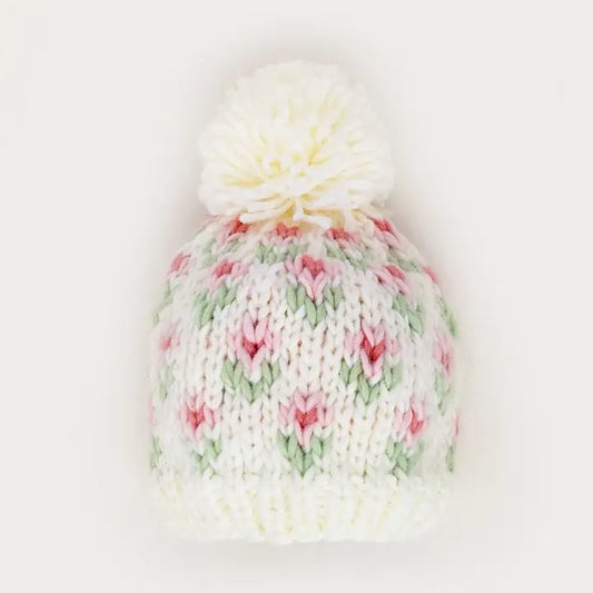 HUGGALUGS- Bitty Blooms White Beanie Hat