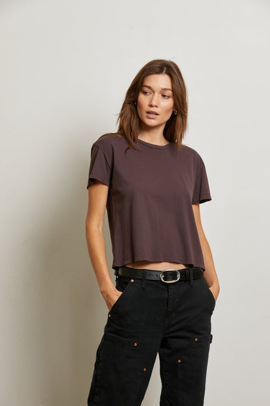 PERFECT WHITE TEE - Cocoa Short Sleeve Boxy Crew Tee