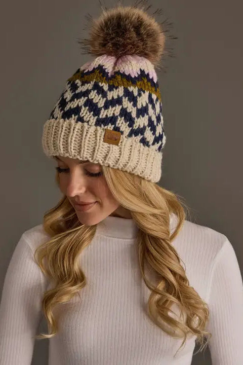 Geometric Patterned Pom Hat