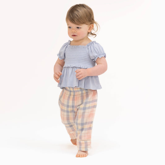 Dusty Plaid Smocked Blouse and Pant Set