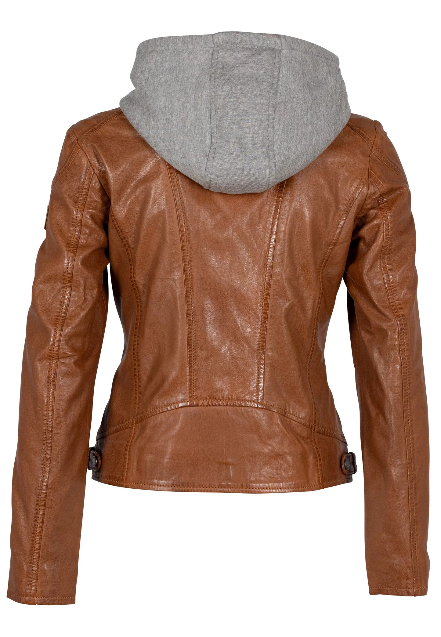 MAURITIUS - Alice Cognac Leather Jacket with Removable Hoodie