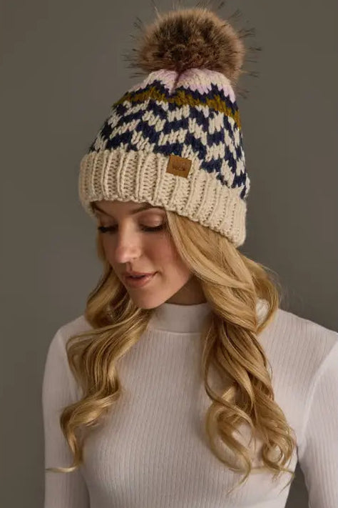 Geometric Patterned Pom Hat