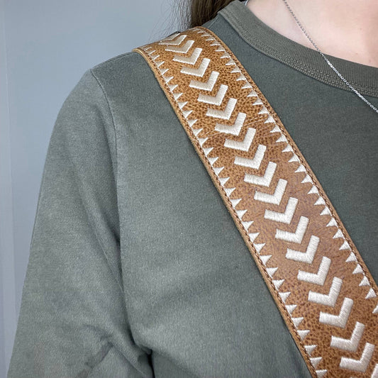 Archer Handcrafted Wide Leather Embroidered Shoulder Strap