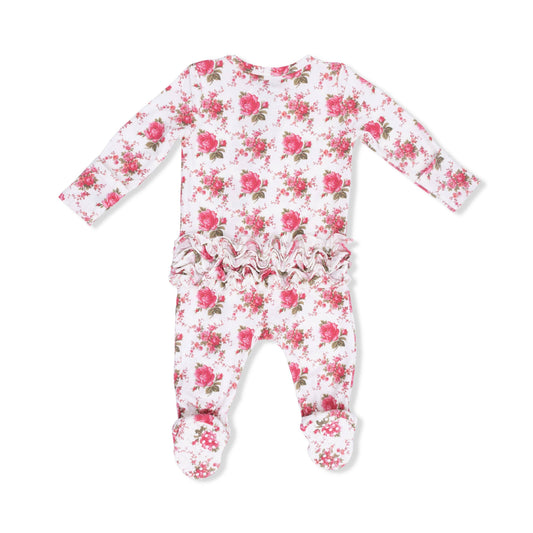 Elegant Roses 2 Way Ruffle Back Zipper Footie