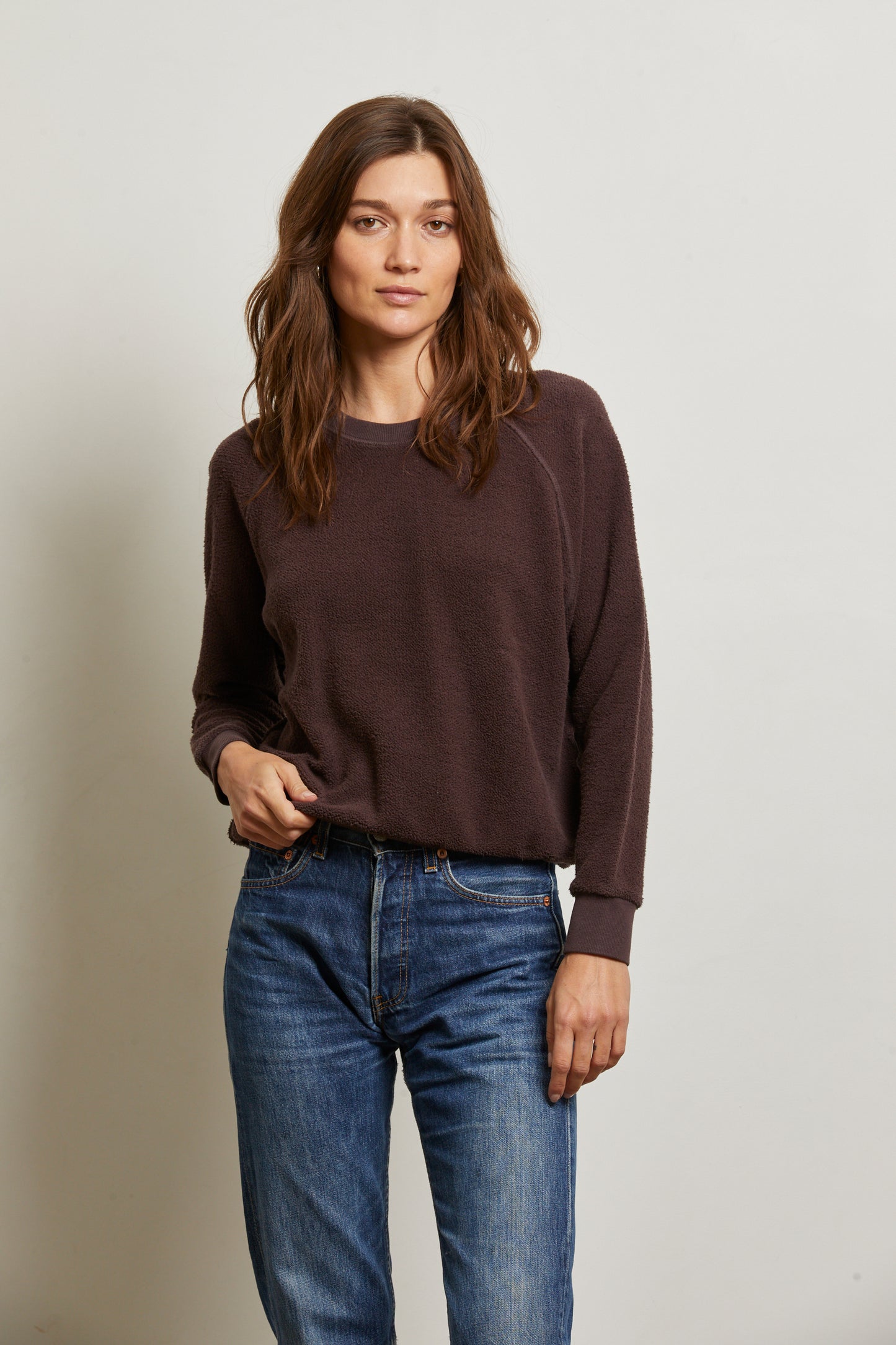 PERFECT WHITE TEE - Ziggy Cocoa Inside Out Fleece Crewneck Sweater