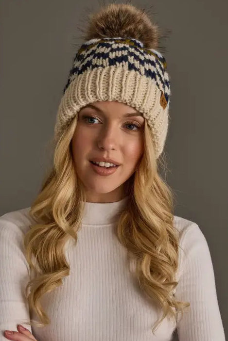 Geometric Patterned Pom Hat