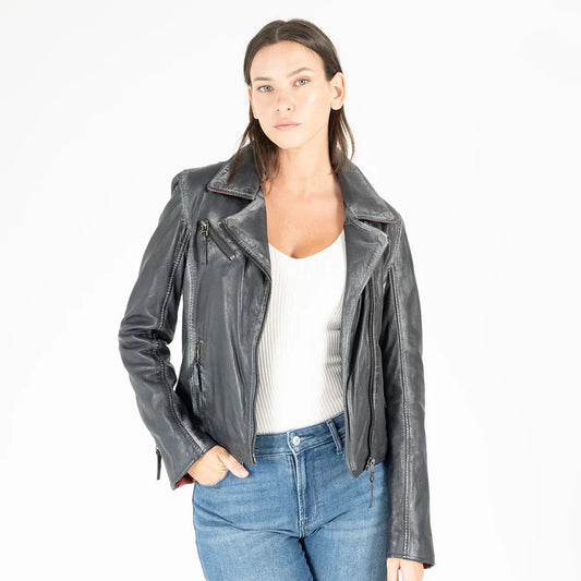 MAURITIUS - Navy Star Detailed Leather Jacket