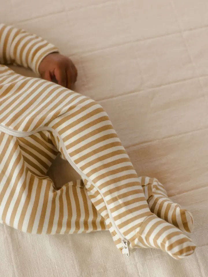 Zip Longsleeve Sleeper Footie / Honey Stripe