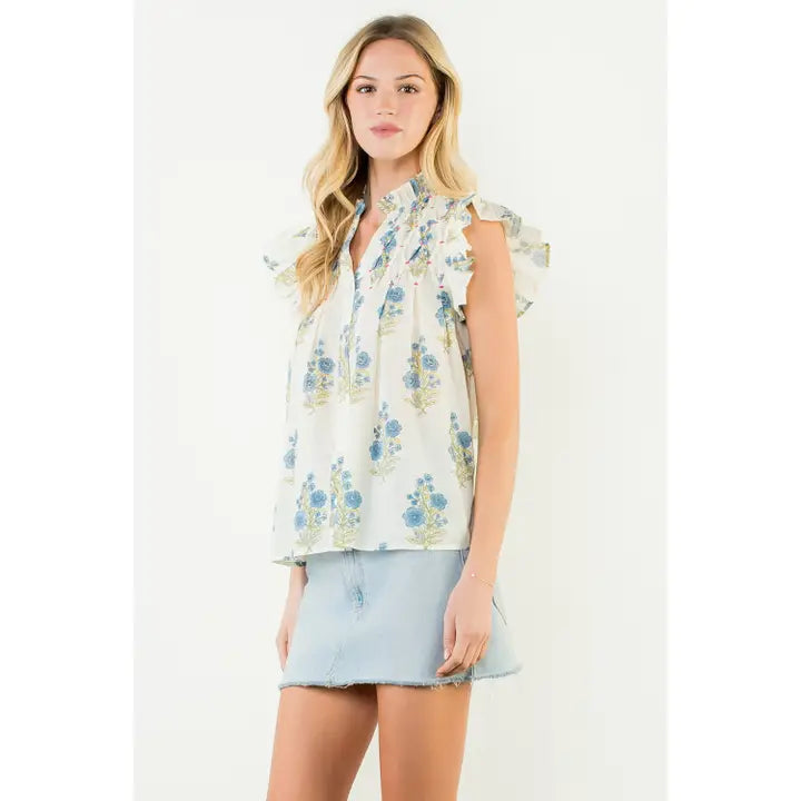 Flutter Sleeve Floral Pattern Top