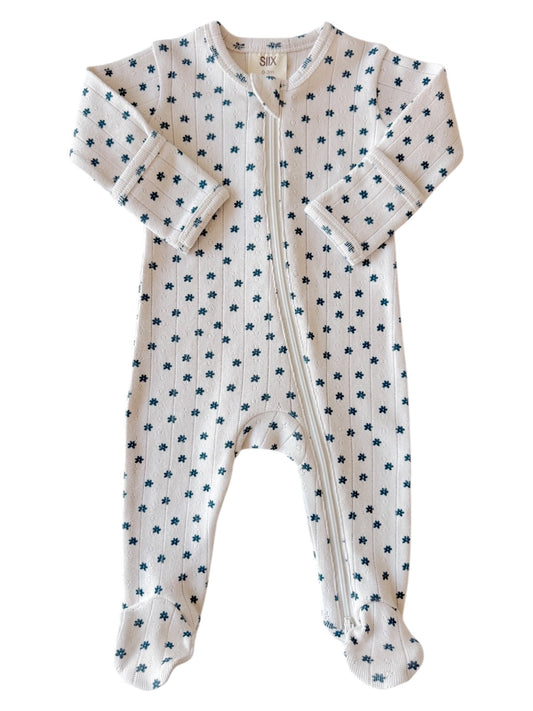 SIIX - Organic Pointelle Zip Footie/ Blue Flower