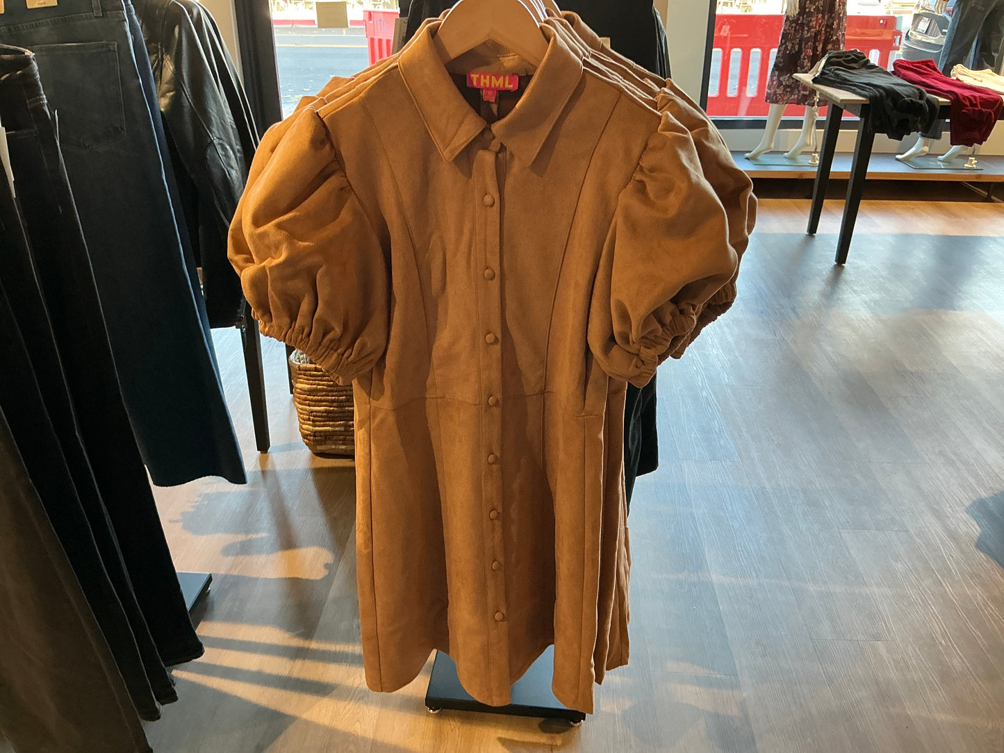 THML - Puff Sleeve Suede Dress