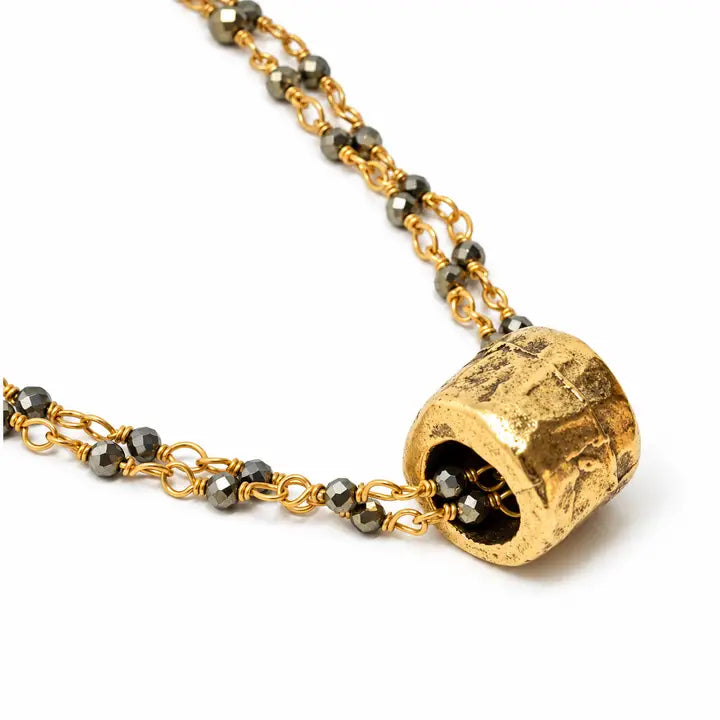 Oxi Pyrite Barrel Necklace