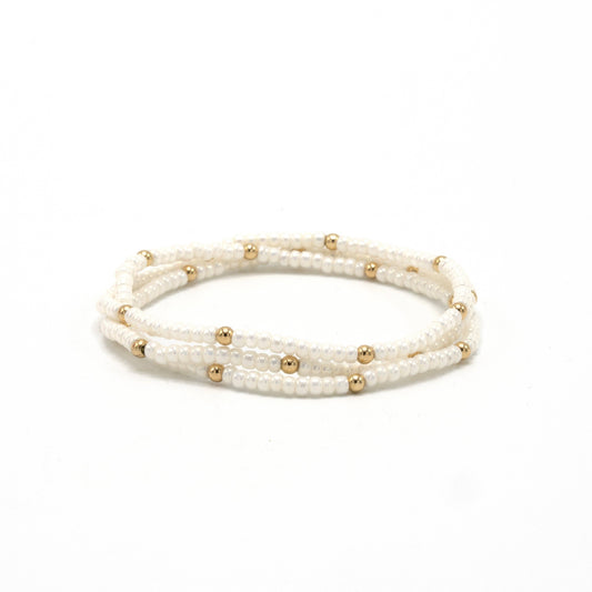 ERIN GRAY - OG Classic Bracelet Stack in Pearl White + Gold Filled