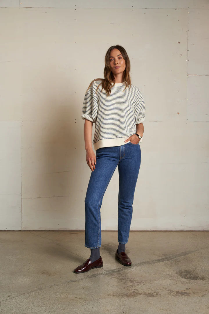 PERFECT WHITE TEE - Rebecca Stripe Short Sleeve Sweatshirt