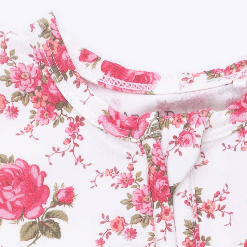 Elegant Roses 2 Way Ruffle Back Zipper Footie