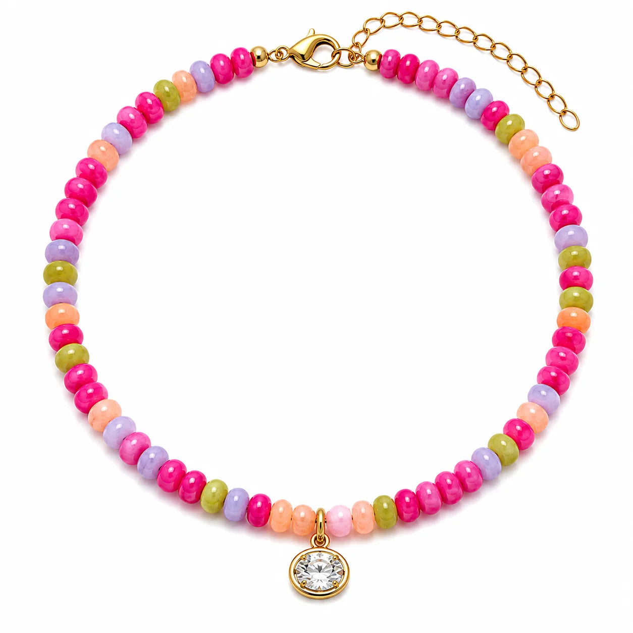 Rainbow Beaded Necklace + Charm