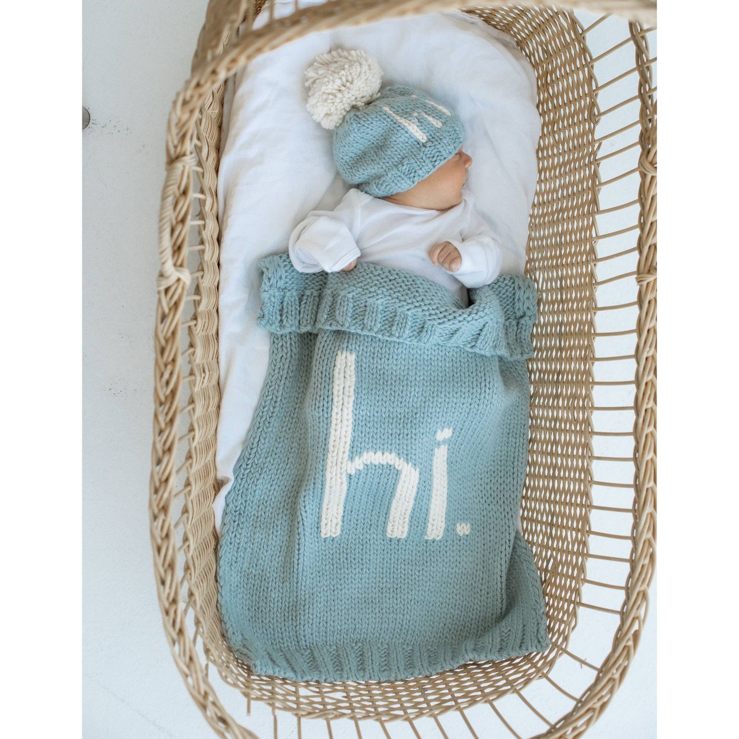 Hi. Surf Blue Hand Knit Beanie Hat