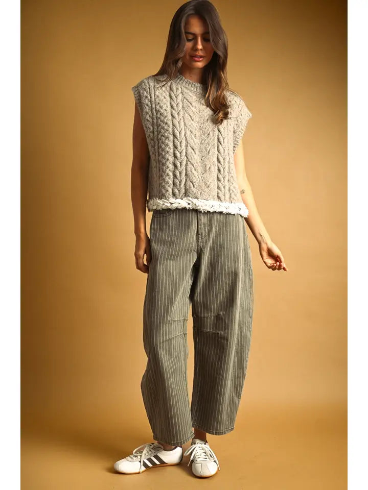 Pinstripe Barrel Jean