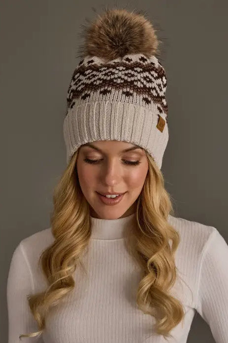 Mocha Patterned Pom Hat