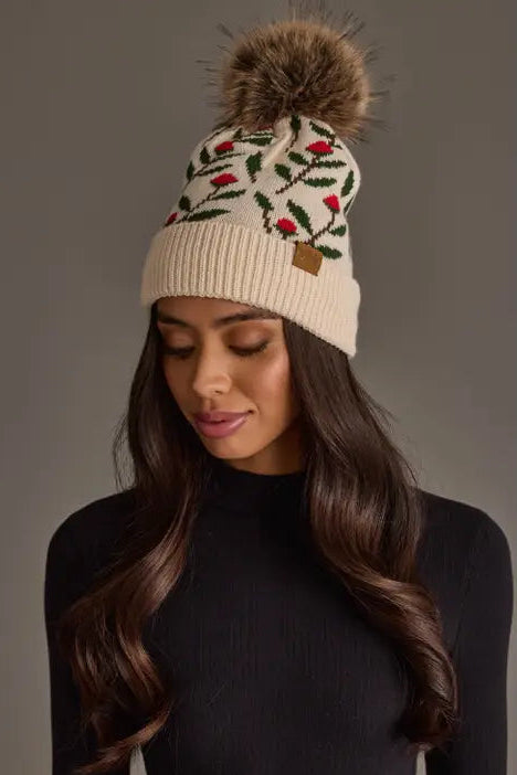 Floral Patterned Pom Hat