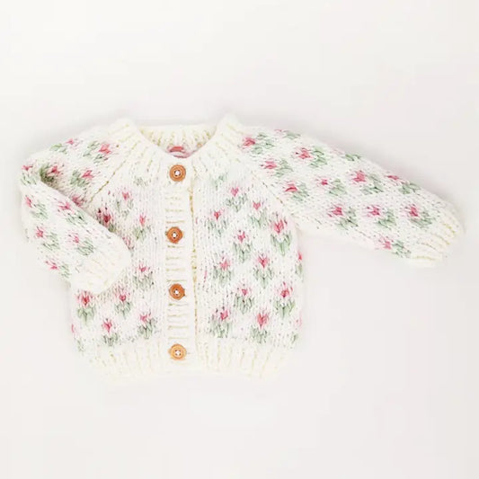 HUGGALUGS- Bitty Blooms White Cardigan Sweater