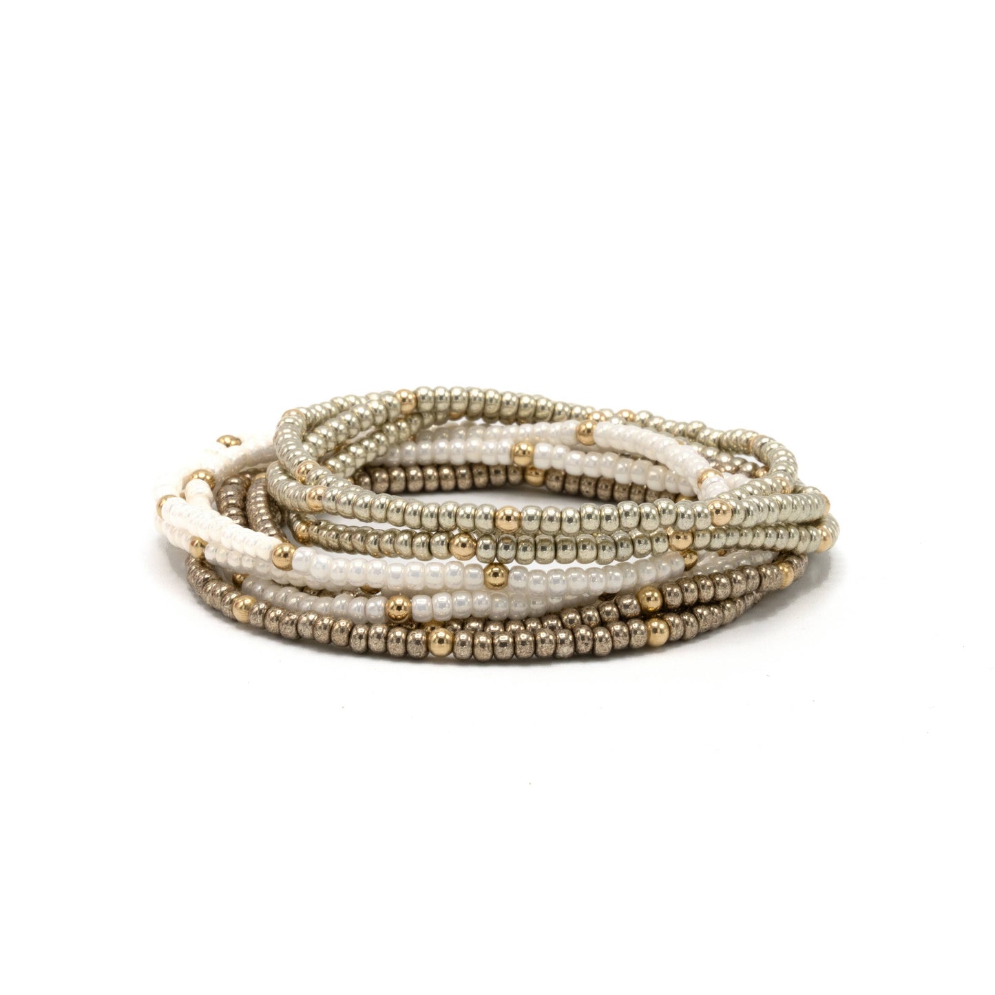 ERIN GRAY - OG Classic Bracelet Stack in Pearl White + Gold Filled