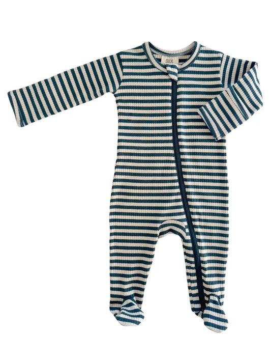 SIIX - Organic Ribbed Zip Footie/ Steel Blue
