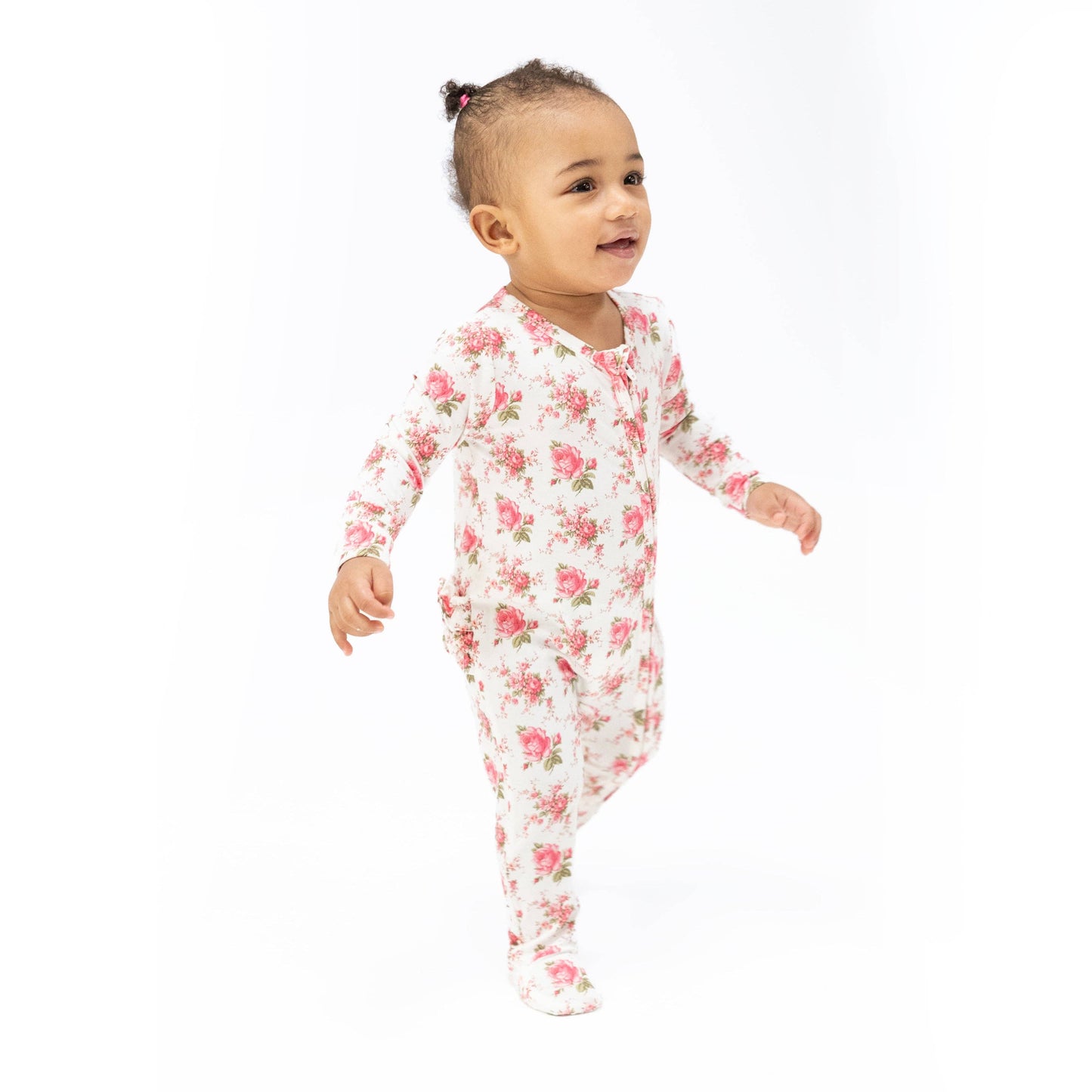 Elegant Roses 2 Way Ruffle Back Zipper Footie