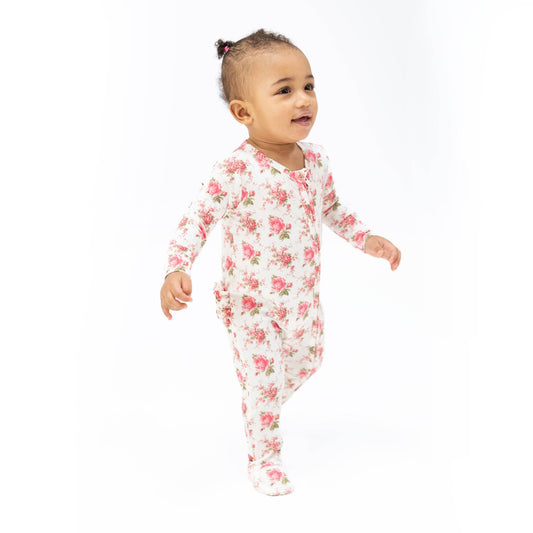 Elegant Roses 2 Way Ruffle Back Zipper Footie